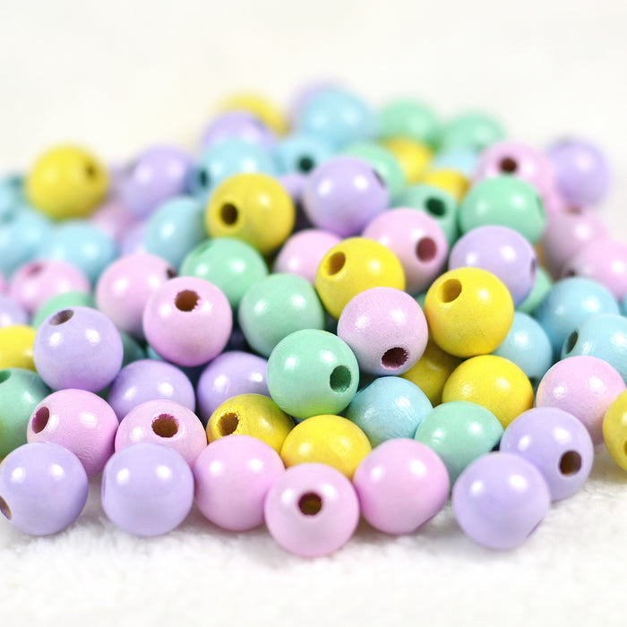 Träpärlor, 10mm, pastell-mix, 100st