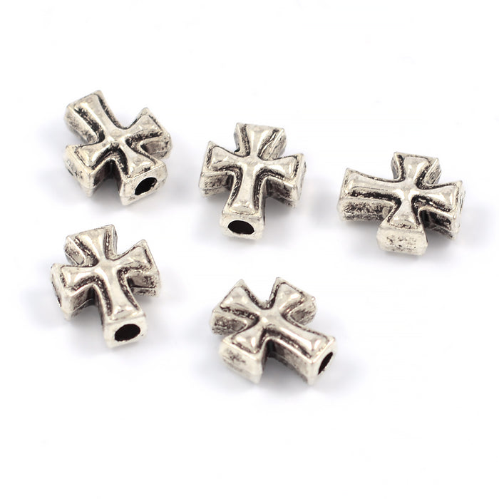 Metallpärlor, kors, antiksilver, 8x10mm, 10st