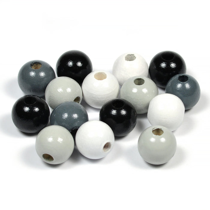 Träpärlor, 10mm, svart-vit-mix, 100st