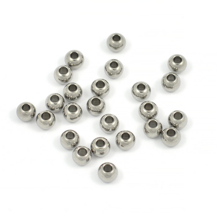 Runda pärlor av rostfritt stål, 4mm, 25st