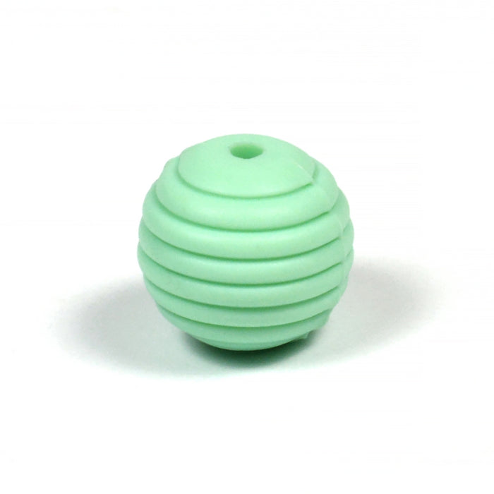 Räfflad silikonpärla, mint, 15mm