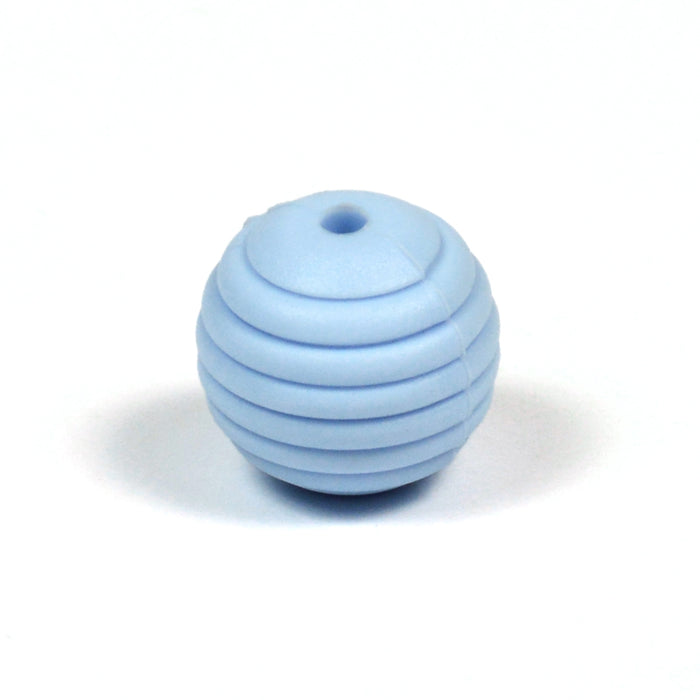 Räfflad silikonpärla, ljusblå, 15mm