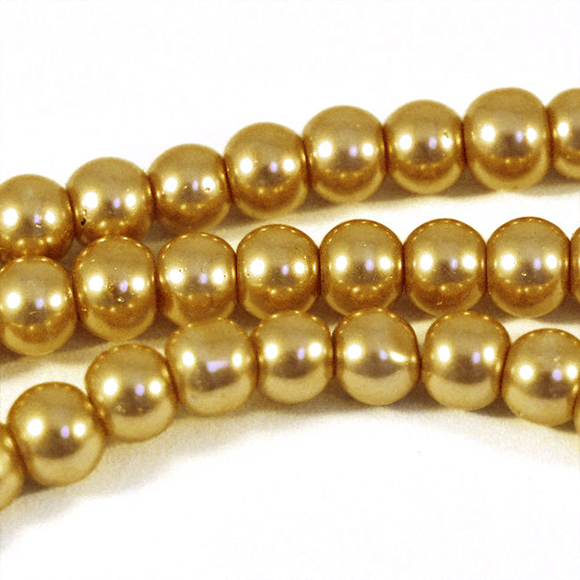 Vaxade glaspärlor, guld, 6mm
