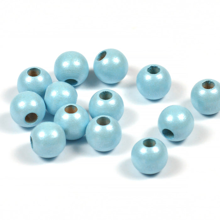 Träpärlor, 8mm, pärlemor-ljusblå, 60st