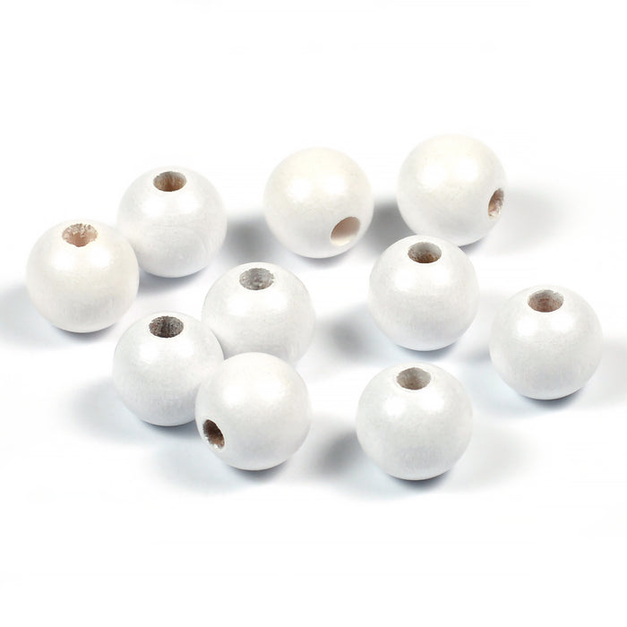 Träpärlor, 10mm, pärlemor-vit, 50st