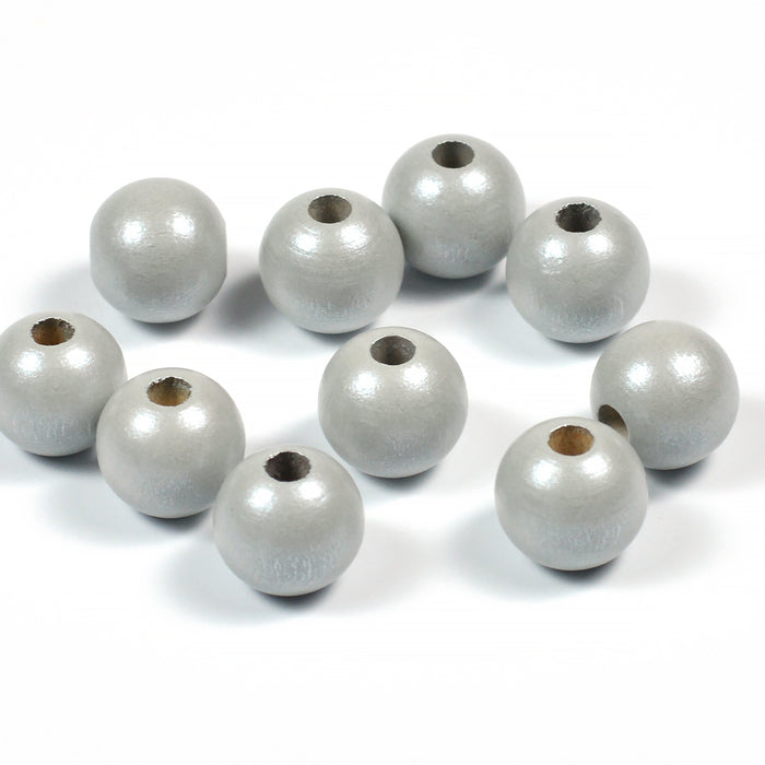 Träpärlor, 10mm, pärlemor-ljusgrå, 50st