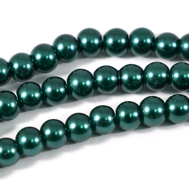 Vaxade glaspärlor, petrol, 6mm