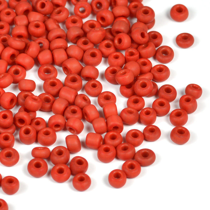 Seed Beads, 4mm, frostad röd, 30g