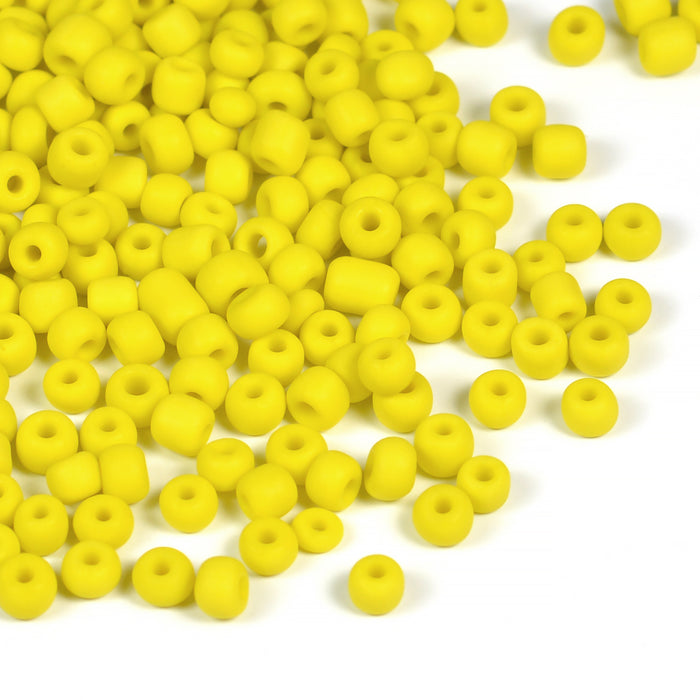 Seed Beads, 4mm, frostad gul, 30g