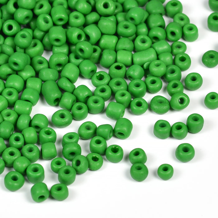 Seed Beads, 4mm, frostad grön, 30g