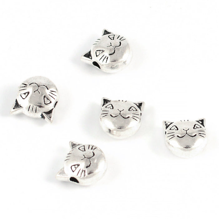 Metallpärlor, katthuvud, antiksilver, 8mm, 5st