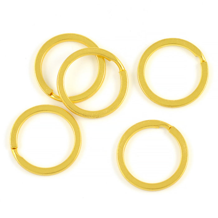 Platta nyckelringar, guld, 25mm, 5st