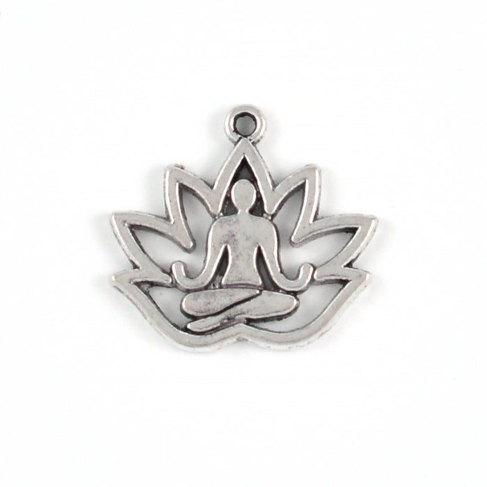 Berlock, lotus "yoga", antiksilver, 18x16mm, 10st