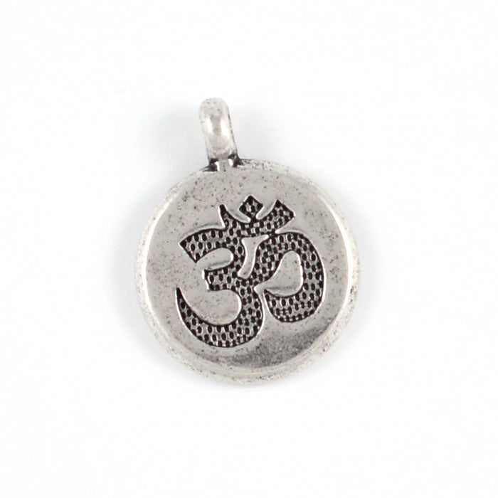 Rund berlock, Ohm, antiksilver, 15mm, 5st