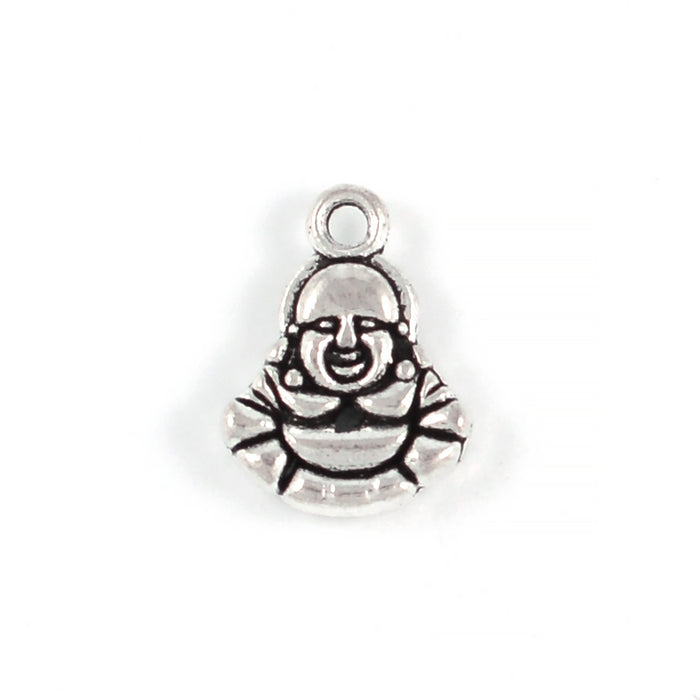 Berlock, skrattande Buddha, antiksilver, 11x14mm, 10st