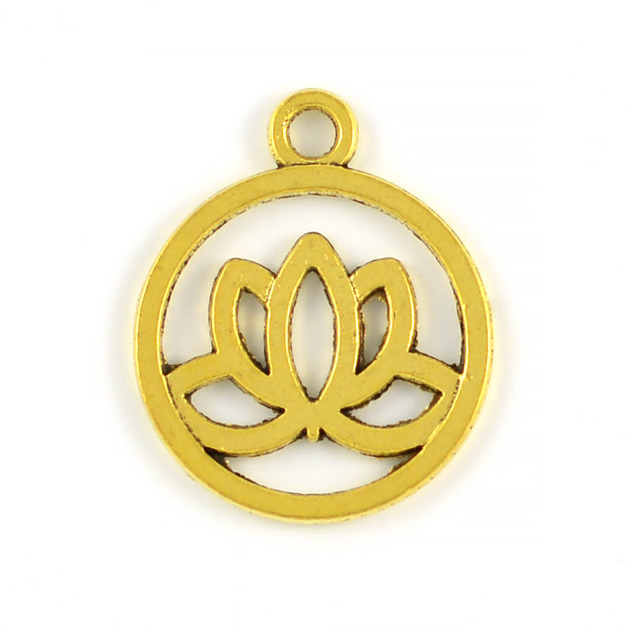 Rund berlock, lotus, guld, 20mm, 5st