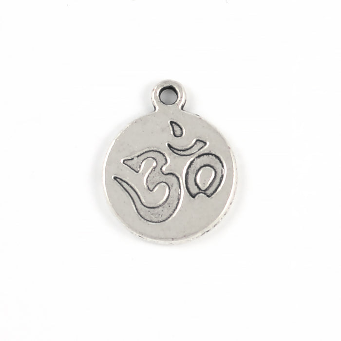 Rund berlock, Ohm, antiksilver, 13mm, 10st