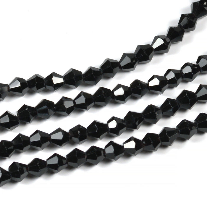 Bicone glaspärlor, svart, 4mm