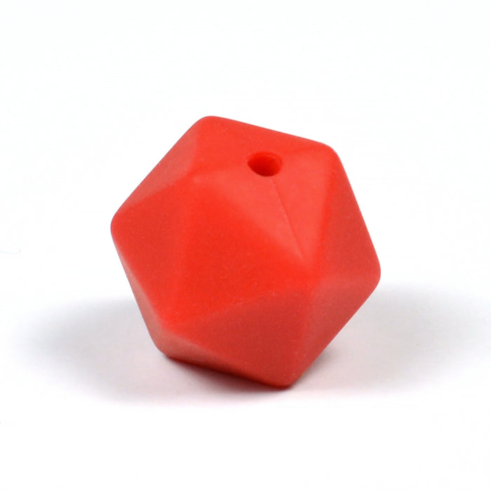 Kantig silikonpärla, röd, 16mm