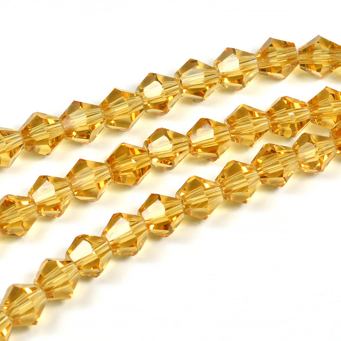 Bicone glaspärlor, guld, 6mm