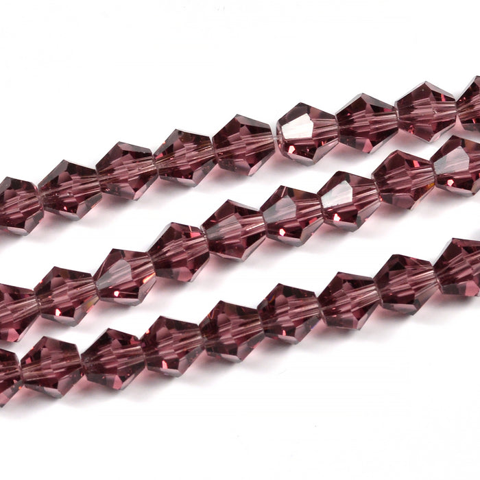Bicone glaspärlor, dark rose, 6mm