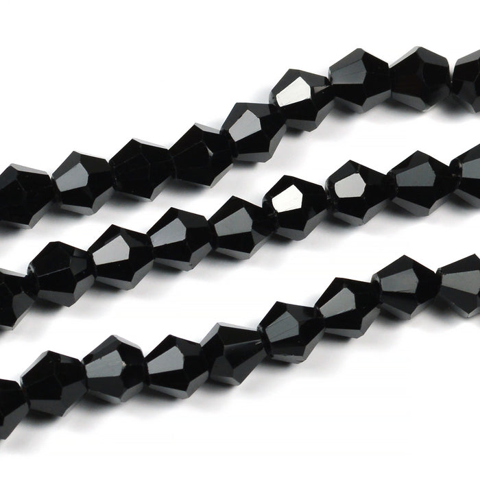 Bicone glaspärlor, svart, 6mm
