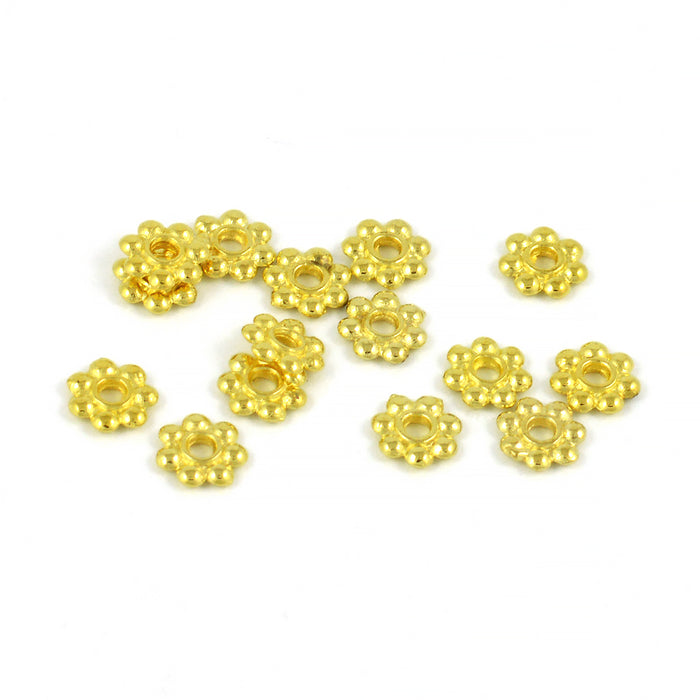 Mellandelar, daisy, guld, 6mm, 100st