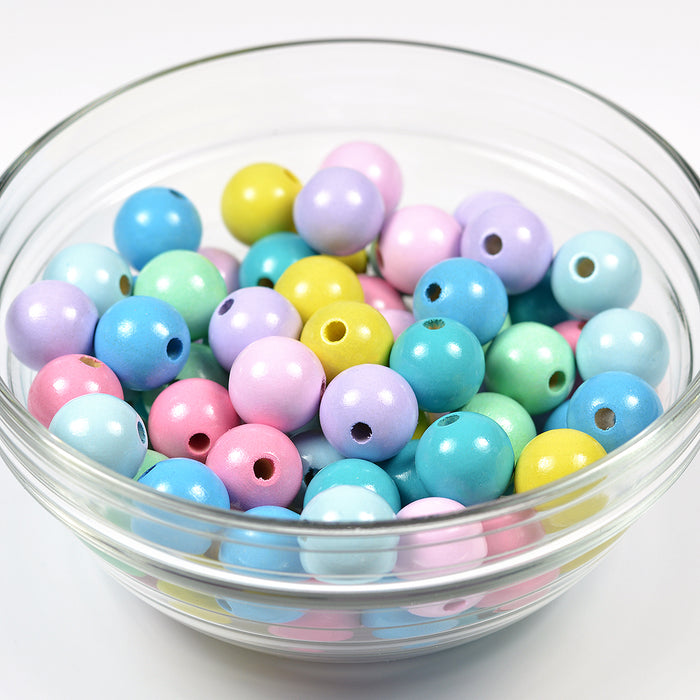 Pysselset med träpärlor, 15mm, ljus färgmix