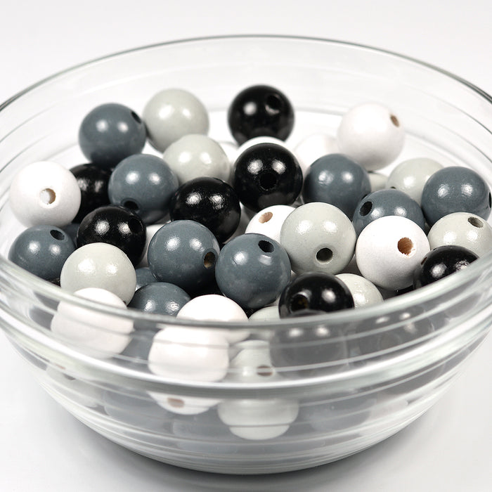 Pysselset med träpärlor, 15mm, grå-mix