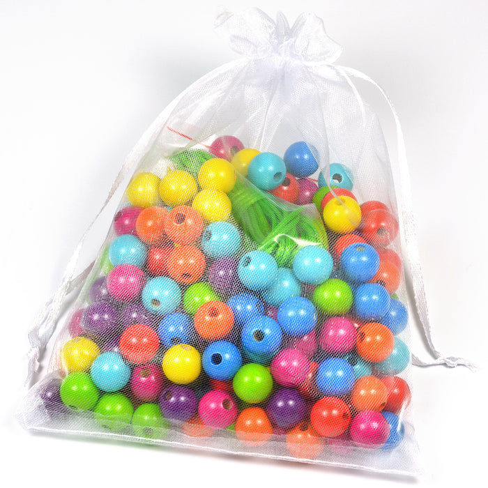 Pysselset med träpärlor, 12mm, stark färgmix
