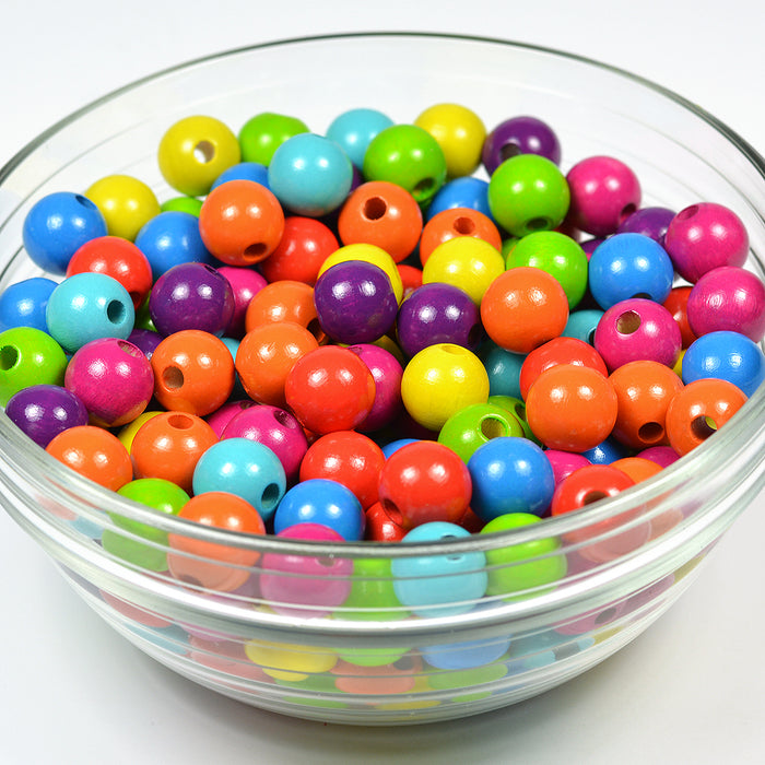 Pysselset med träpärlor, 12mm, stark färgmix