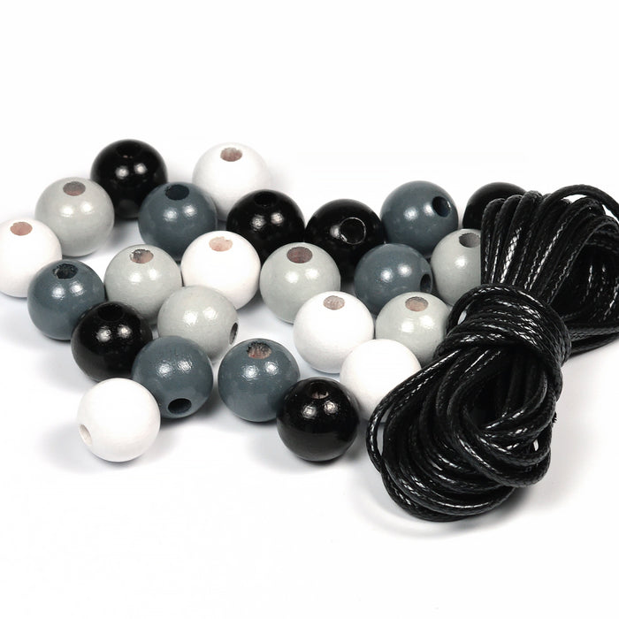 Pysselset med träpärlor, 12mm, grå-mix
