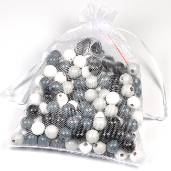 Pysselset med träpärlor, 12mm, grå-mix