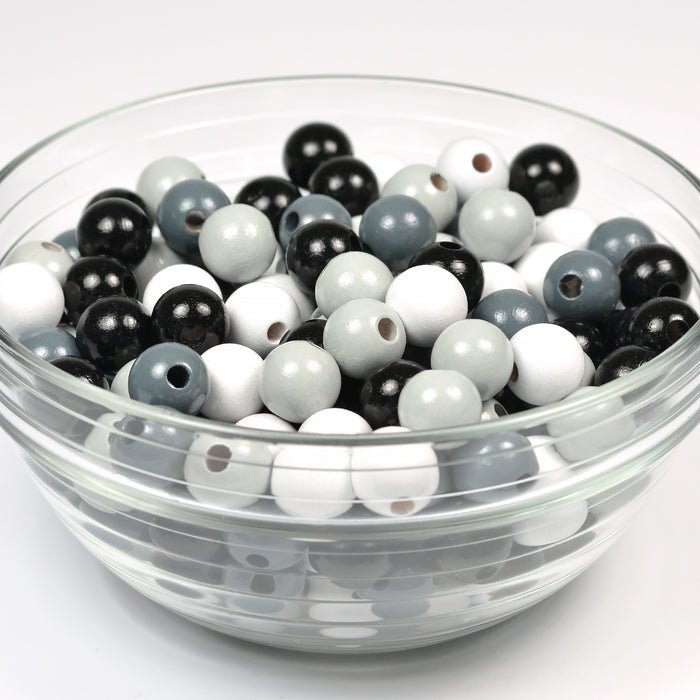 Pysselset med träpärlor, 12mm, grå-mix