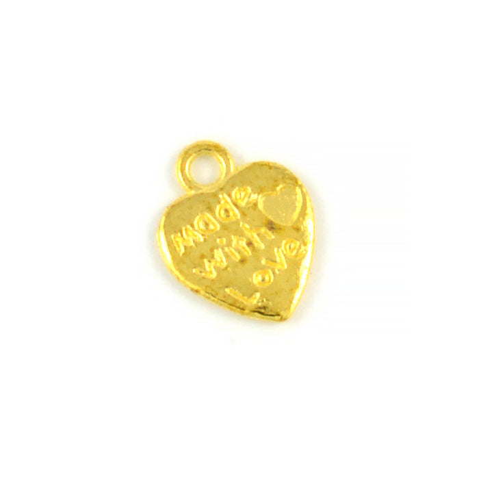 Berlock, hjärta "Made with love", guld, 10x12mm, 10st