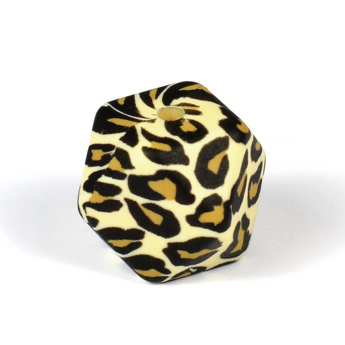Kantig silikonpärla, leopard, 18mm