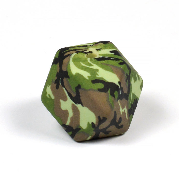 Kantig silikonpärla, camouflage, 18mm