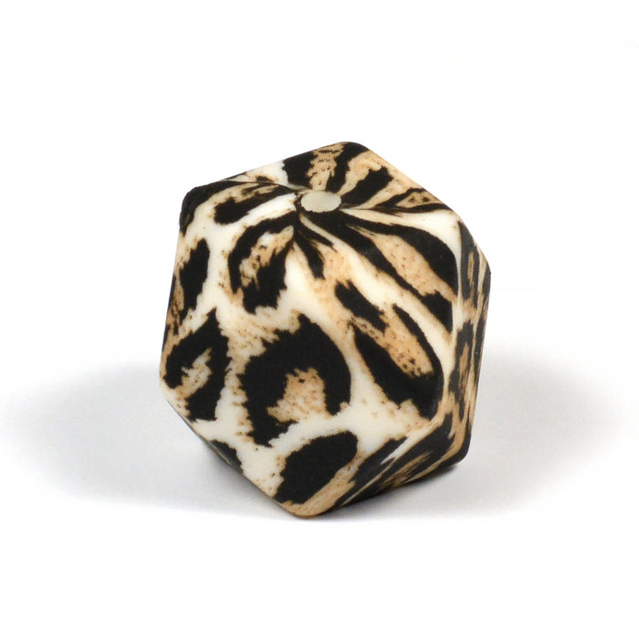 Kantig silikonpärla, leopard päls, 18mm