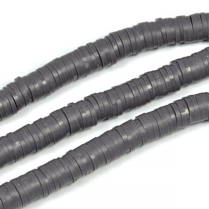 Heishi pärlor, mörkgrå, 6x1mm