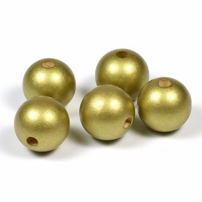 Träpärlor, 20mm, guld, 10st