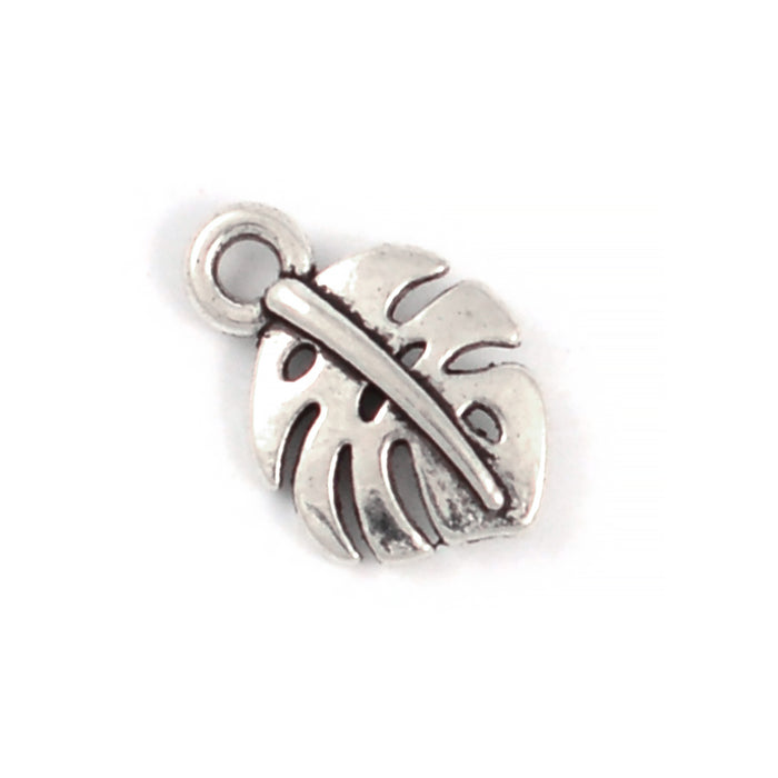 Berlock monstera blad, antiksilver, 10mm, 10st