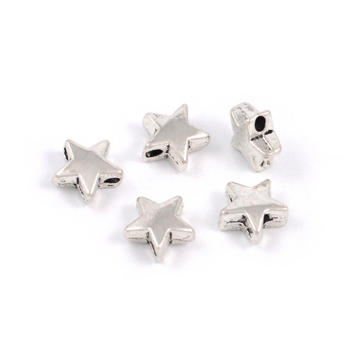 Metallpärlor, stjärnor, antiksilver, 8mm, 20st