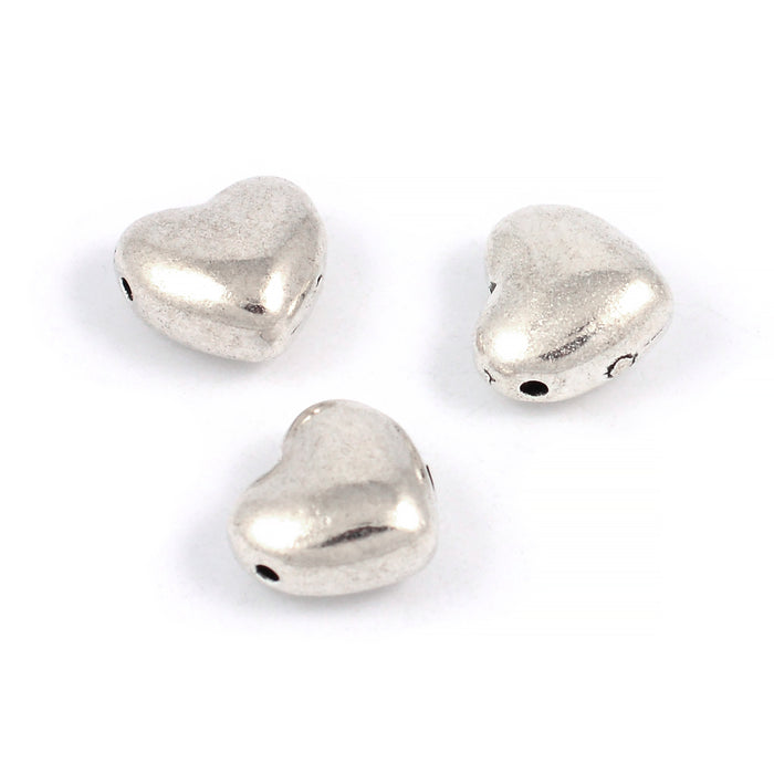 Metallpärlor, hjärtan, antiksilver, 10mm, 10st