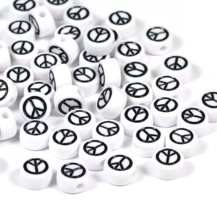Vita pärlor med peace-tecken, 100st