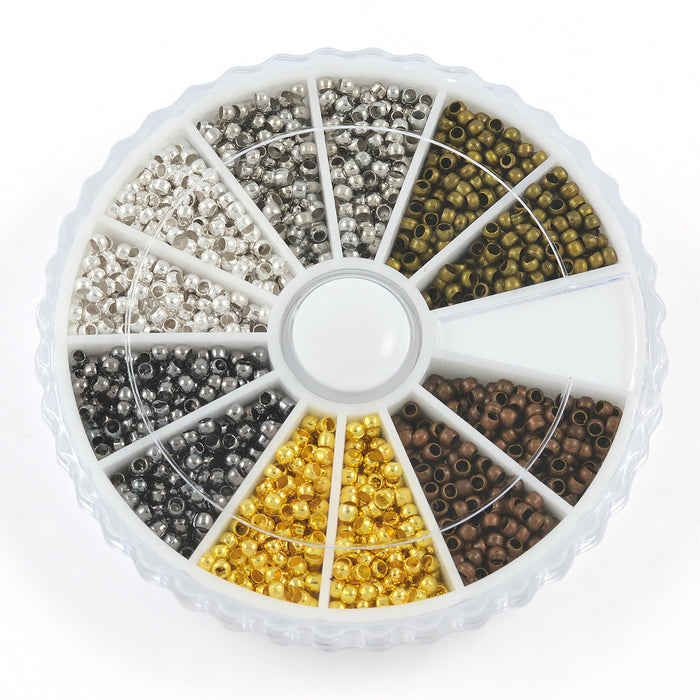 Låda med klämpärlor, mix, 2mm, 3.000st