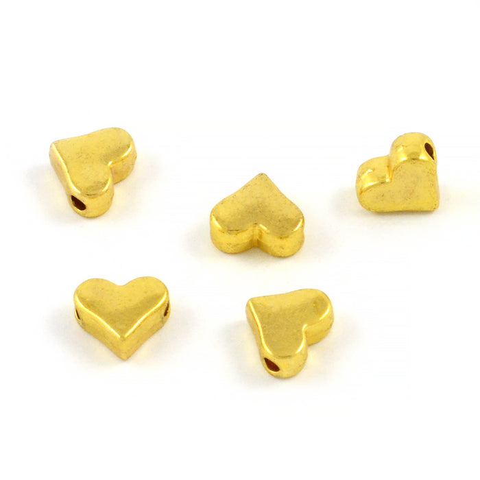 Metallpärlor, hjärtan, guld, 8mm, 25st