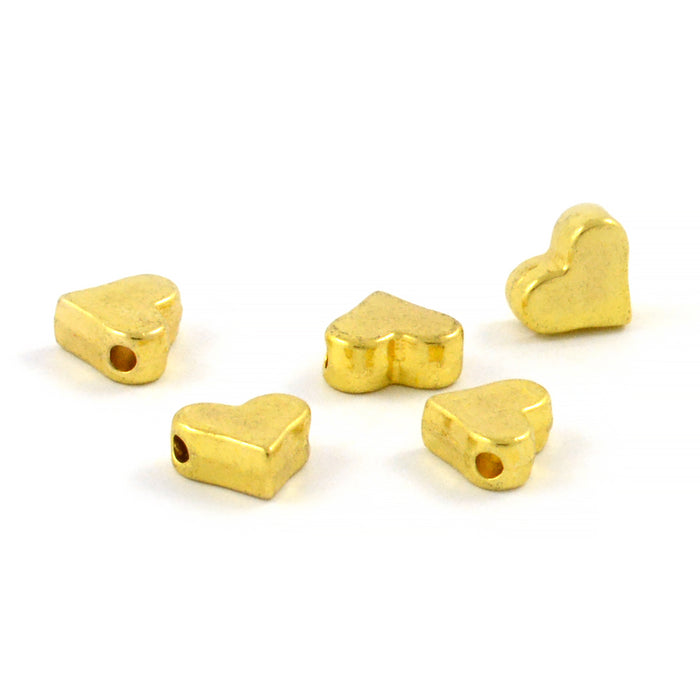 Metallpärlor, hjärtan, guld, 8mm, 25st