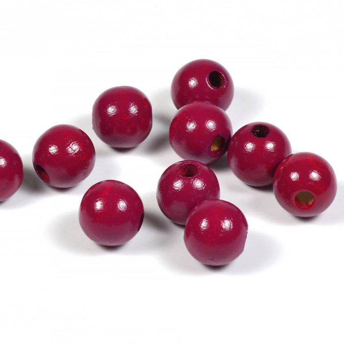 Träpärlor, 10mm, vinröd, 50st