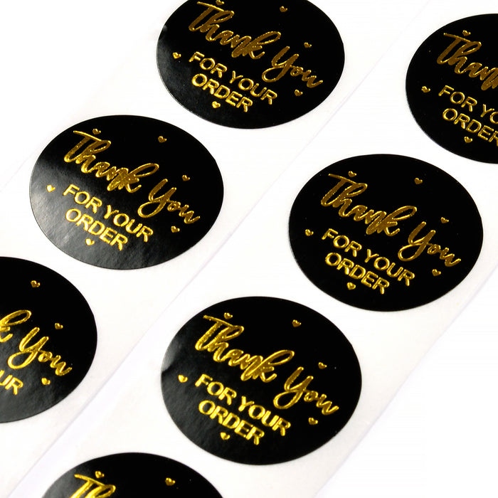 Svarta klistermärken med guld "Thank you for your order", 25mm, 24st