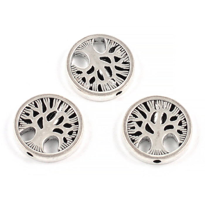 Metallpärlor, livsträd, antiksilver, 18mm, 3st